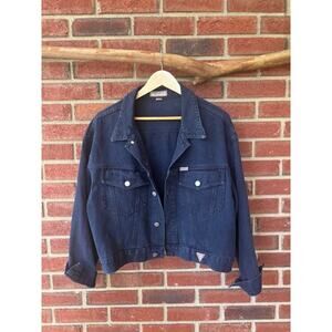 Vintage Guess Denim Jean Jacket in Dark Blue - Size XL